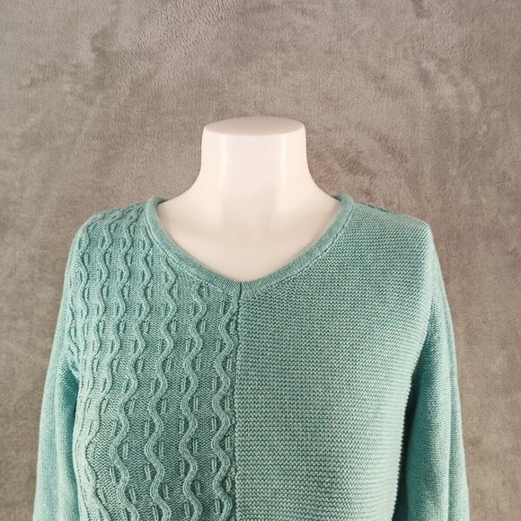 NWT KAREN SCOTT Textured Patchwork Sweater XS(0-2) Teal Aqua Cotton V-neck - Picture 3 of 13